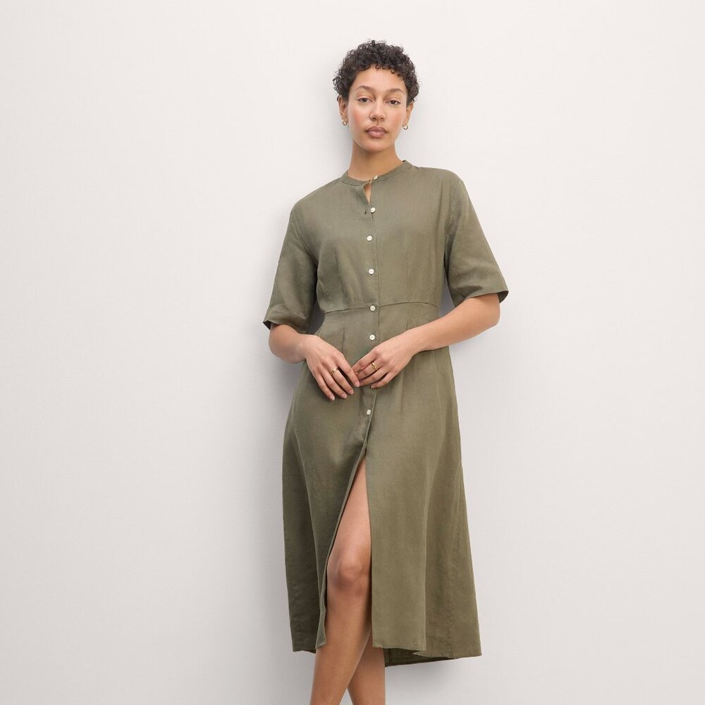 NWT Everlane Women's Frolic Dress in Linen in Olive, Size 6